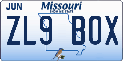 MO license plate ZL9B0X
