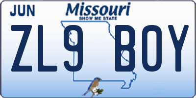 MO license plate ZL9B0Y