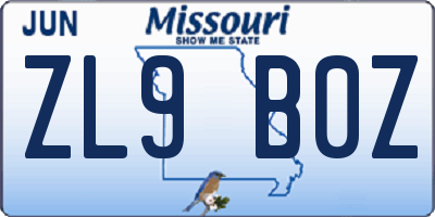MO license plate ZL9B0Z