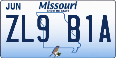 MO license plate ZL9B1A