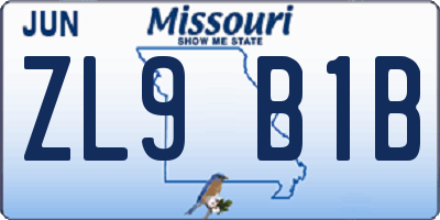 MO license plate ZL9B1B