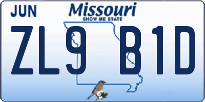 MO license plate ZL9B1D