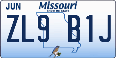 MO license plate ZL9B1J