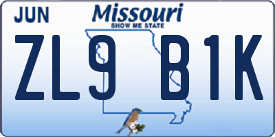 MO license plate ZL9B1K