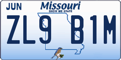 MO license plate ZL9B1M