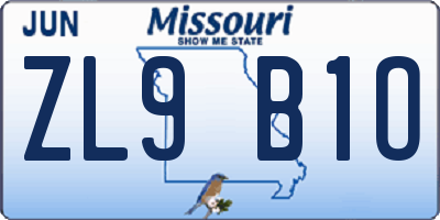 MO license plate ZL9B1O