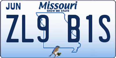 MO license plate ZL9B1S