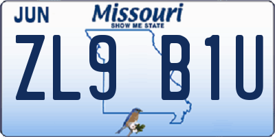 MO license plate ZL9B1U