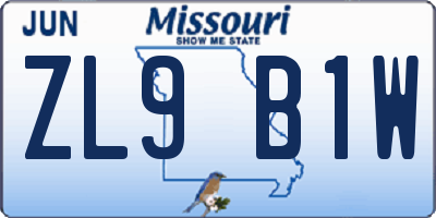 MO license plate ZL9B1W