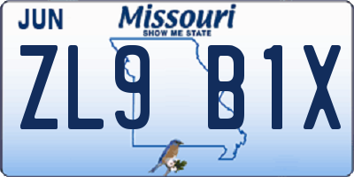 MO license plate ZL9B1X