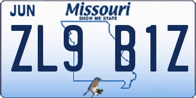 MO license plate ZL9B1Z