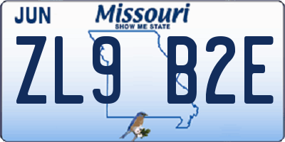 MO license plate ZL9B2E
