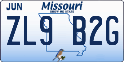 MO license plate ZL9B2G
