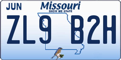 MO license plate ZL9B2H