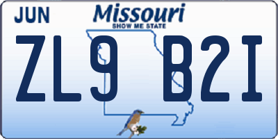 MO license plate ZL9B2I