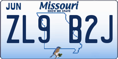 MO license plate ZL9B2J