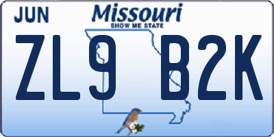 MO license plate ZL9B2K
