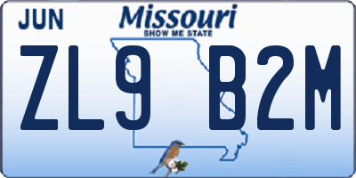 MO license plate ZL9B2M