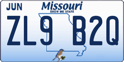 MO license plate ZL9B2Q