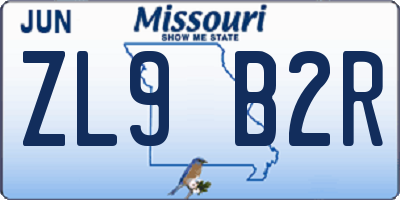MO license plate ZL9B2R