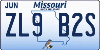 MO license plate ZL9B2S