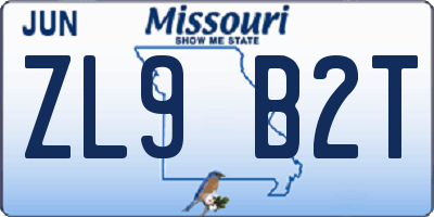 MO license plate ZL9B2T