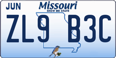 MO license plate ZL9B3C