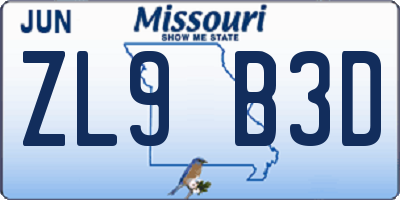 MO license plate ZL9B3D