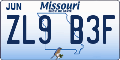MO license plate ZL9B3F