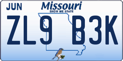 MO license plate ZL9B3K