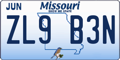 MO license plate ZL9B3N