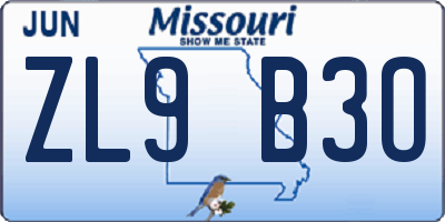 MO license plate ZL9B3O