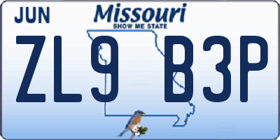 MO license plate ZL9B3P