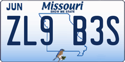 MO license plate ZL9B3S
