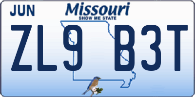 MO license plate ZL9B3T