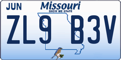 MO license plate ZL9B3V