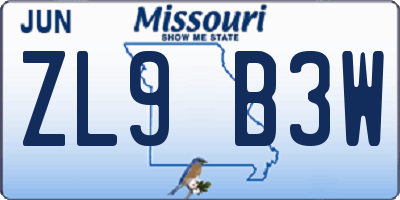 MO license plate ZL9B3W