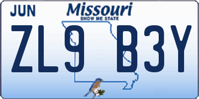 MO license plate ZL9B3Y