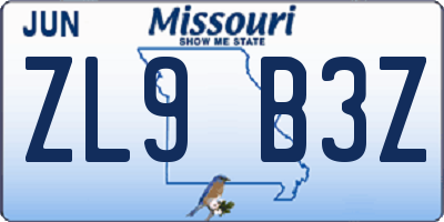 MO license plate ZL9B3Z
