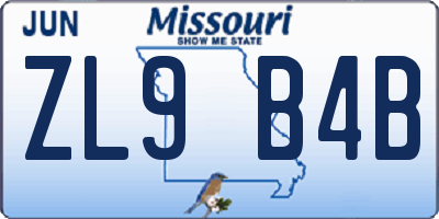 MO license plate ZL9B4B