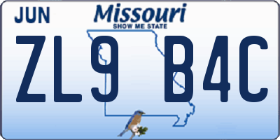 MO license plate ZL9B4C
