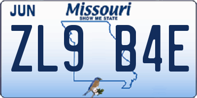 MO license plate ZL9B4E