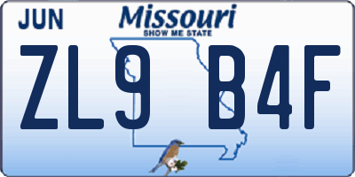 MO license plate ZL9B4F