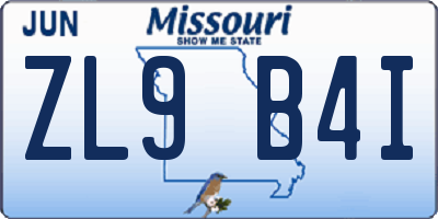 MO license plate ZL9B4I