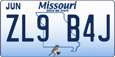 MO license plate ZL9B4J
