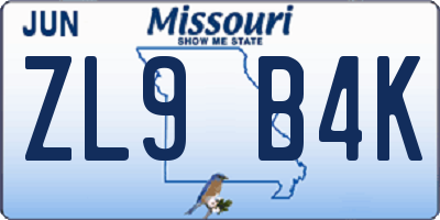 MO license plate ZL9B4K