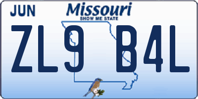 MO license plate ZL9B4L