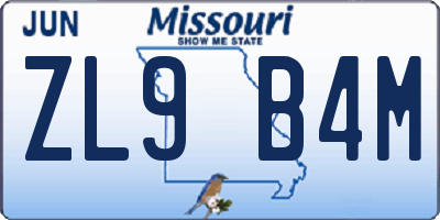 MO license plate ZL9B4M