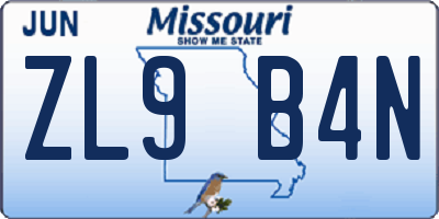 MO license plate ZL9B4N