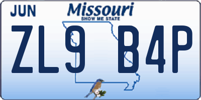 MO license plate ZL9B4P